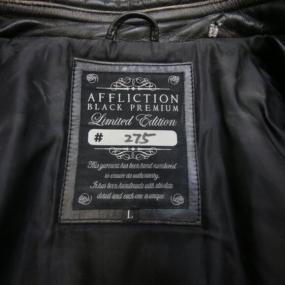 Affliction Black Premium Limited Leather Jacket Mens L fits Slim Cross Back Moto - Picture 12 of 16